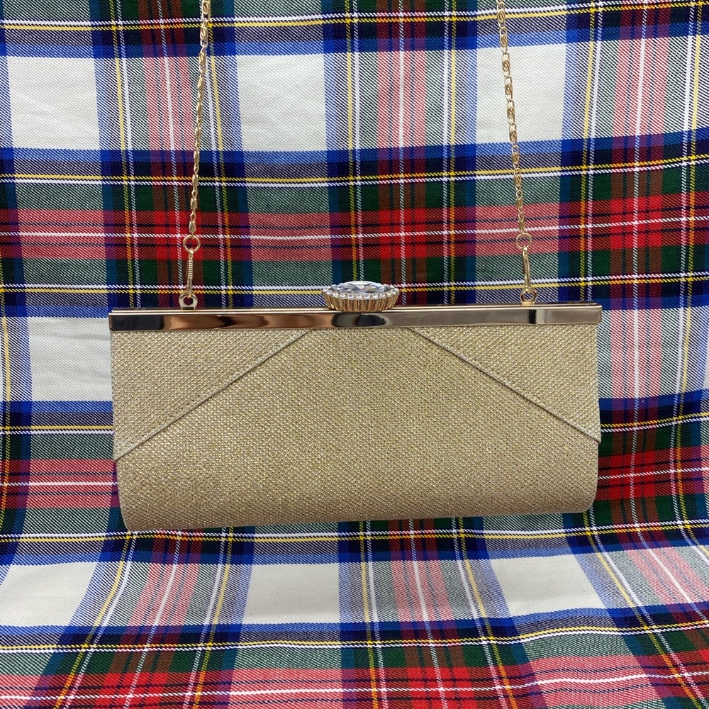 Shimmering Gold Clutch Purse optional chain strap